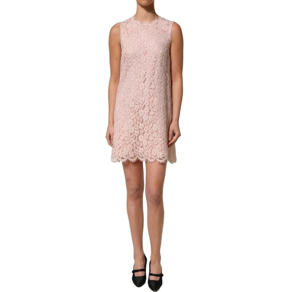 Dolce & Gabbana Pink Cotton Floral Lace Sleeveless Mini Women's Dress